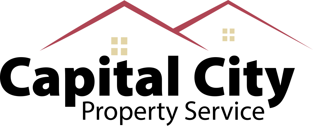 Capital City Property Service logo — two brick-red rooflines over the company name